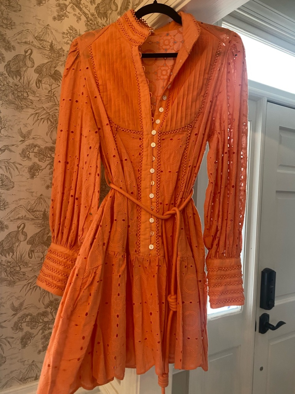 Peach Lace-Trim Mini Dress with Pintuck Front
